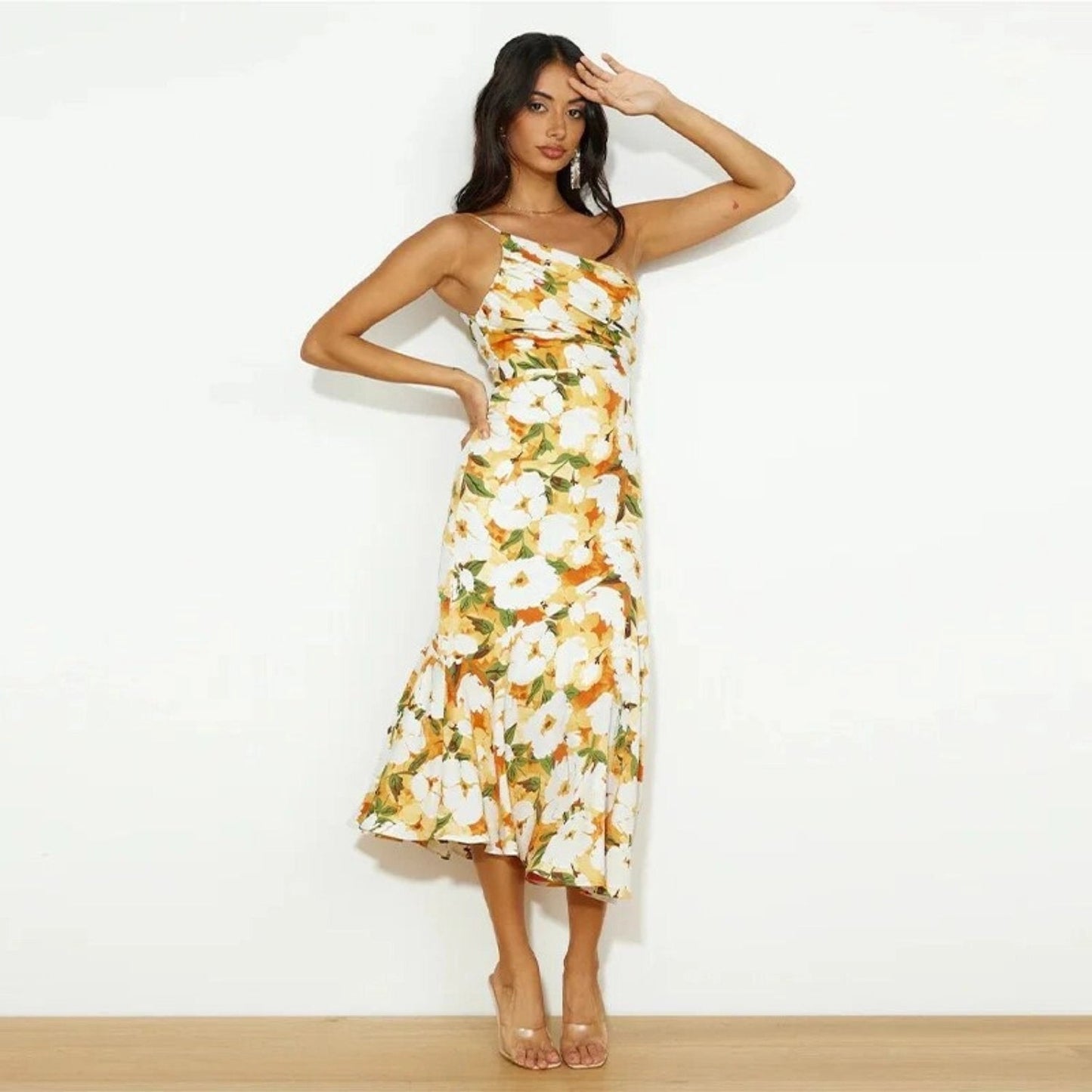 Daniella | Asymmetrical Maxi Dress with Floral Pattern