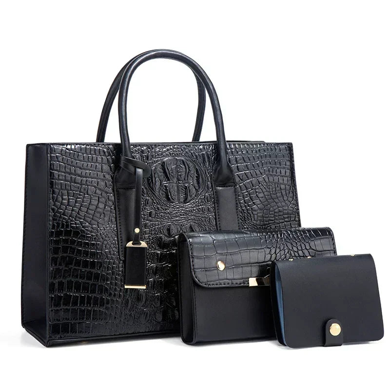 Margaret | Elegant crocodile-print handbag set