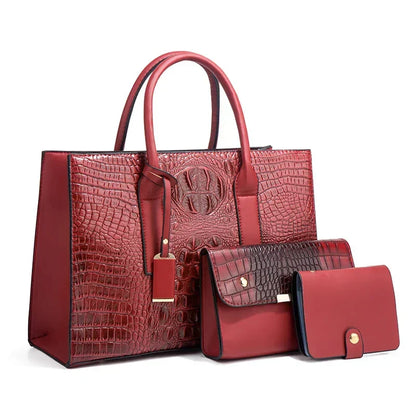 Margaret | Elegant crocodile-print handbag set